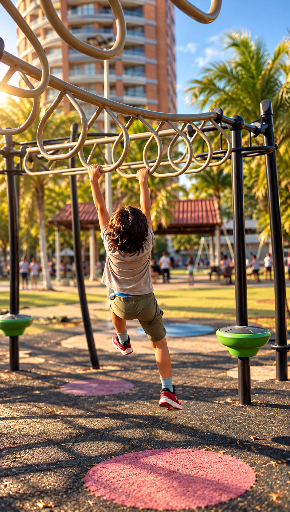 Matías en el pasamanos del parque